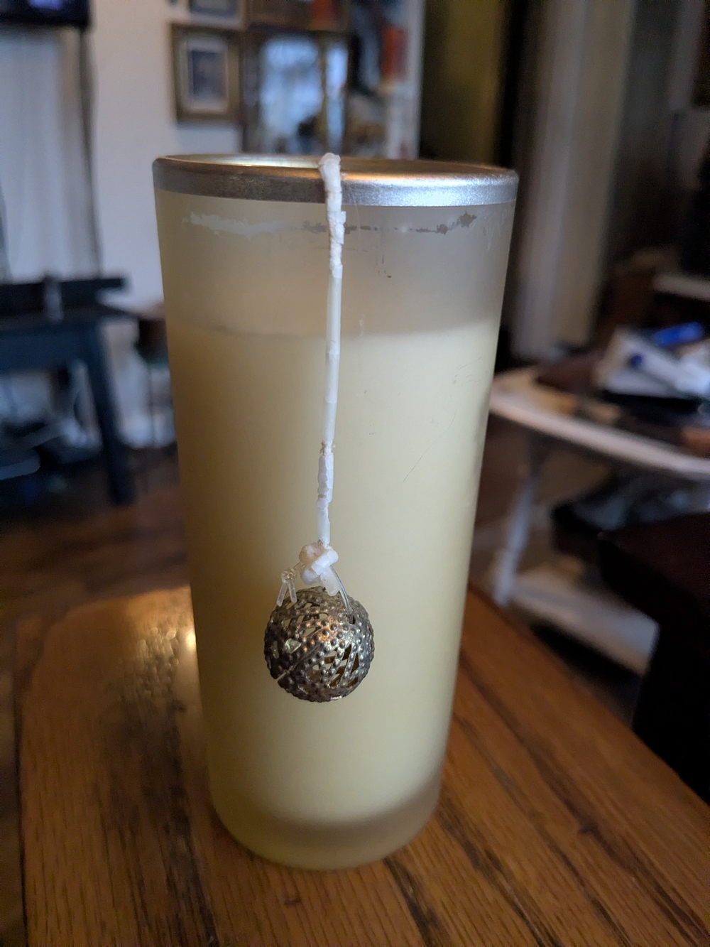 Pier1 Imports Frosted Candle w/Gold Charm
